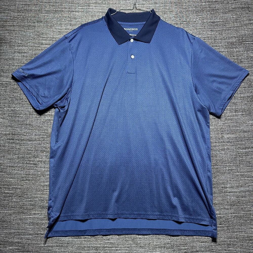 Bonobos Golf Polo Shirt Men's L Blue Geometric Short Sleeve Standard Stretch